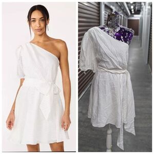 Nine West Women’s XXL One Shoulder White Fit And Flare Dress With‎ Belt NWT